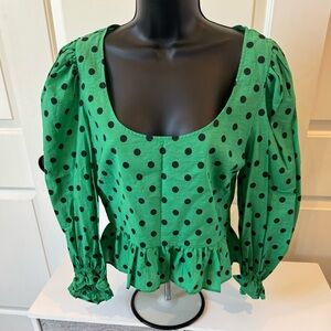 Zara Emerald Blouse with Black Dots